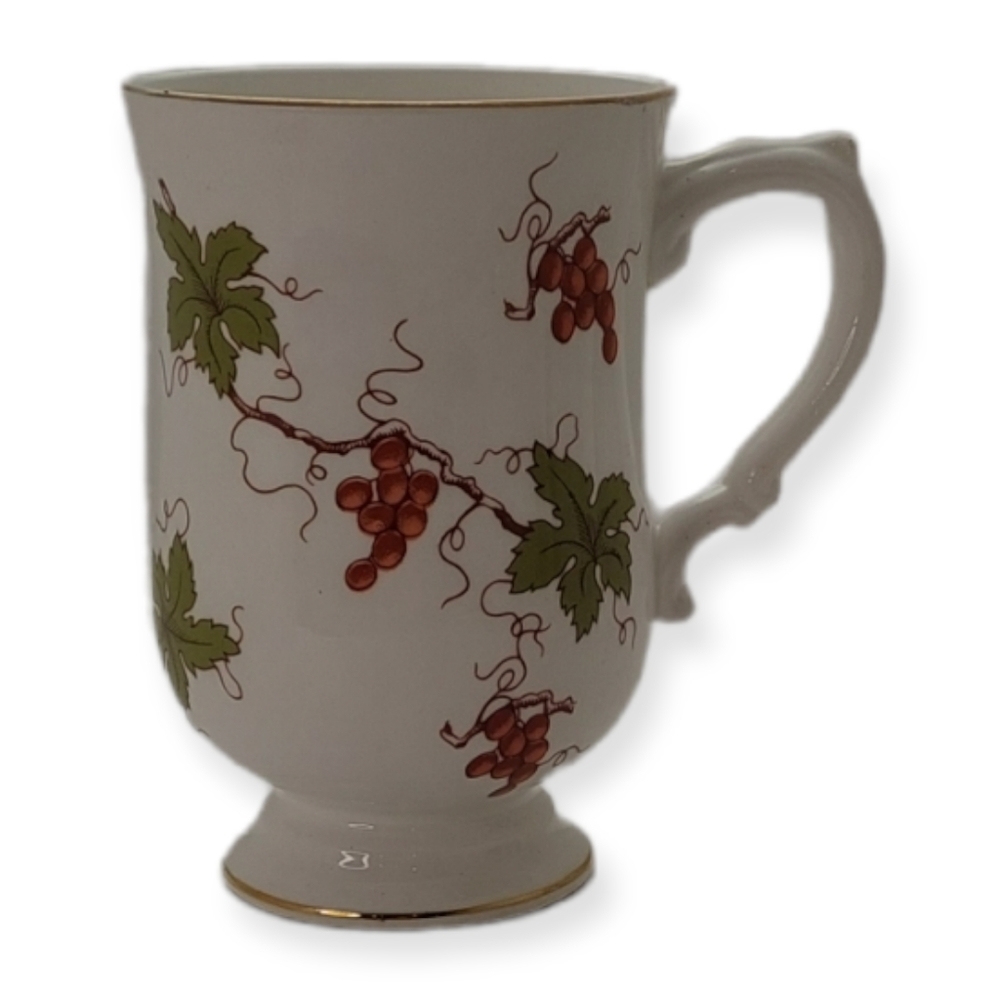 Vintage Royal Victoria Coffee Tea Mug Red Grapes Leaves England Fine Bone China